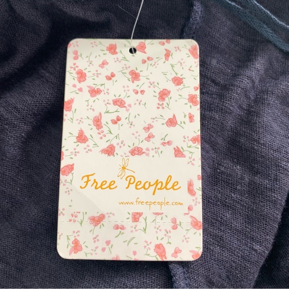 Free People Size S New Love Life Bubble Tank Top Navy Blue Floral Linen Blend - Picture 8 of 9